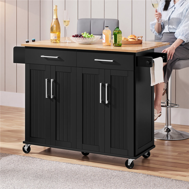 Îlot de cuisine 36 po avec tiroirs de rangement et roulettes, Blanc
