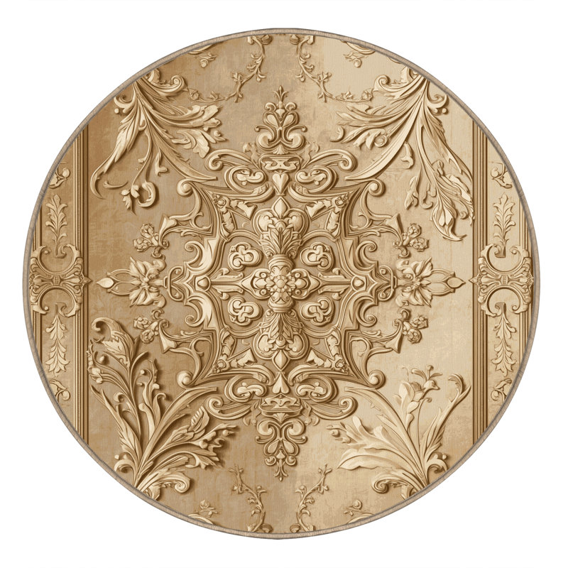 Tapis oriental traditionnel lavable à la machine en brun - beige, 3' Round