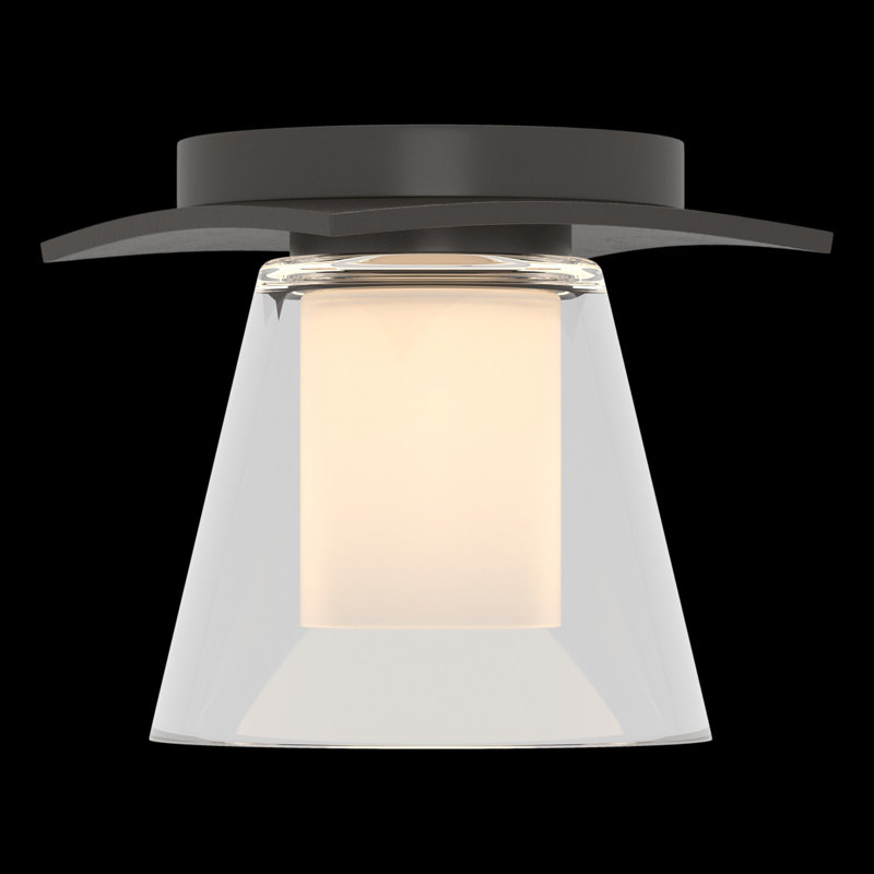 Wren 1 - Light 5.1" Simple Cone Flush Mount, Opal and Clear Glass, Oil Rubbed Bronze