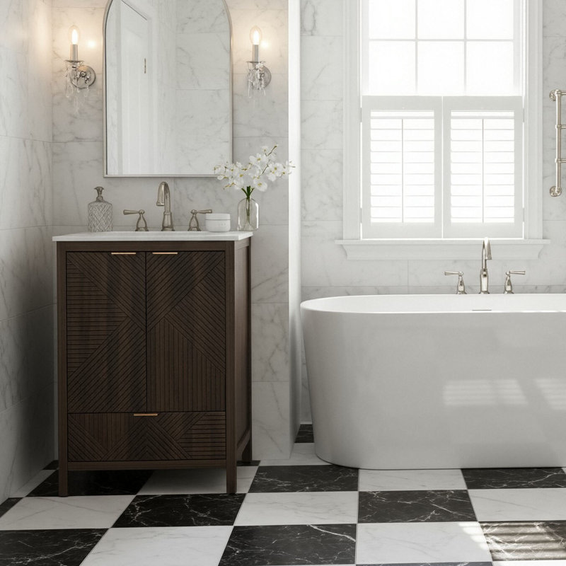 24-Inch Modern Bathroom Single Vanity With Ceramic Sink, Textured Doors And Pine Legs, 1-Drawer Storage & Soft Close Door