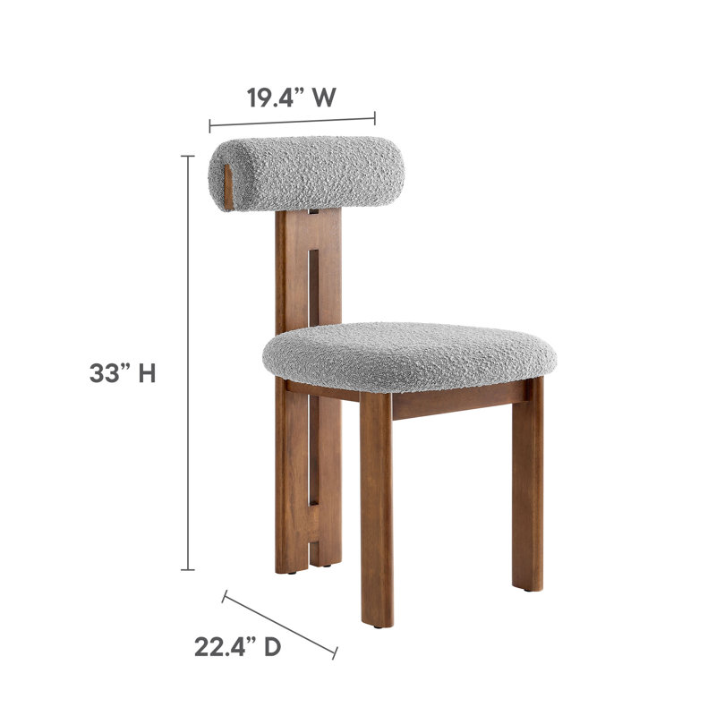 Torian Boucle Fabric Dining Chair Set Of 2, Walnut, Light Gray