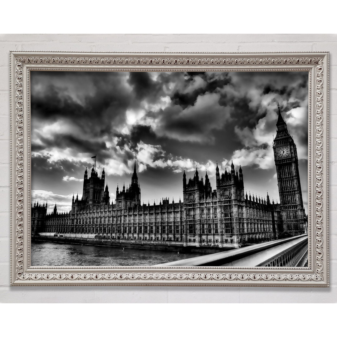 London Houses Of Parliament B N W Sturmwolken - Einzelner Bilderrahmen Kunstdrucke