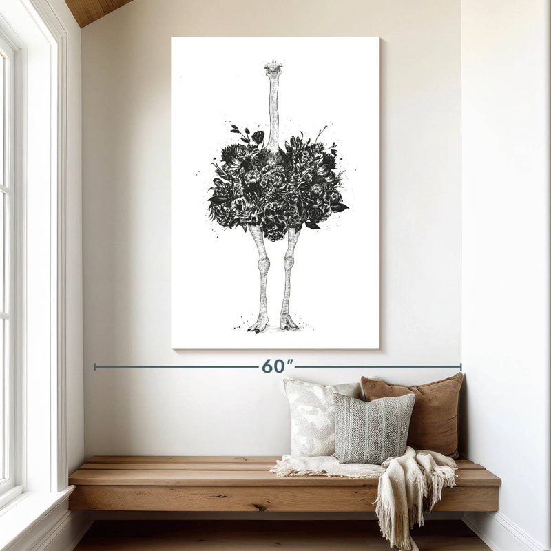 Brampt Floral Ostrich, 51" H x 34" W