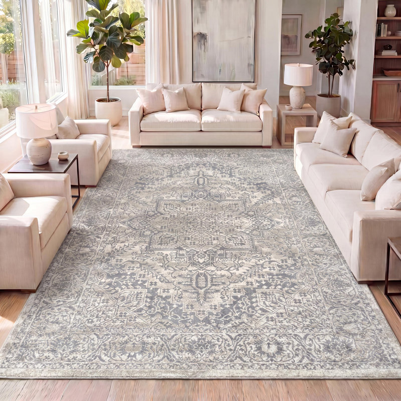 Lilith Vintage Medallion Cream Rug, Rectangle 5'3" x 7'7"