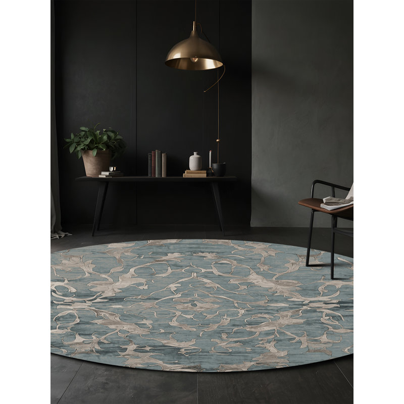 Machine Washable Gray Area Rug, Round 6'