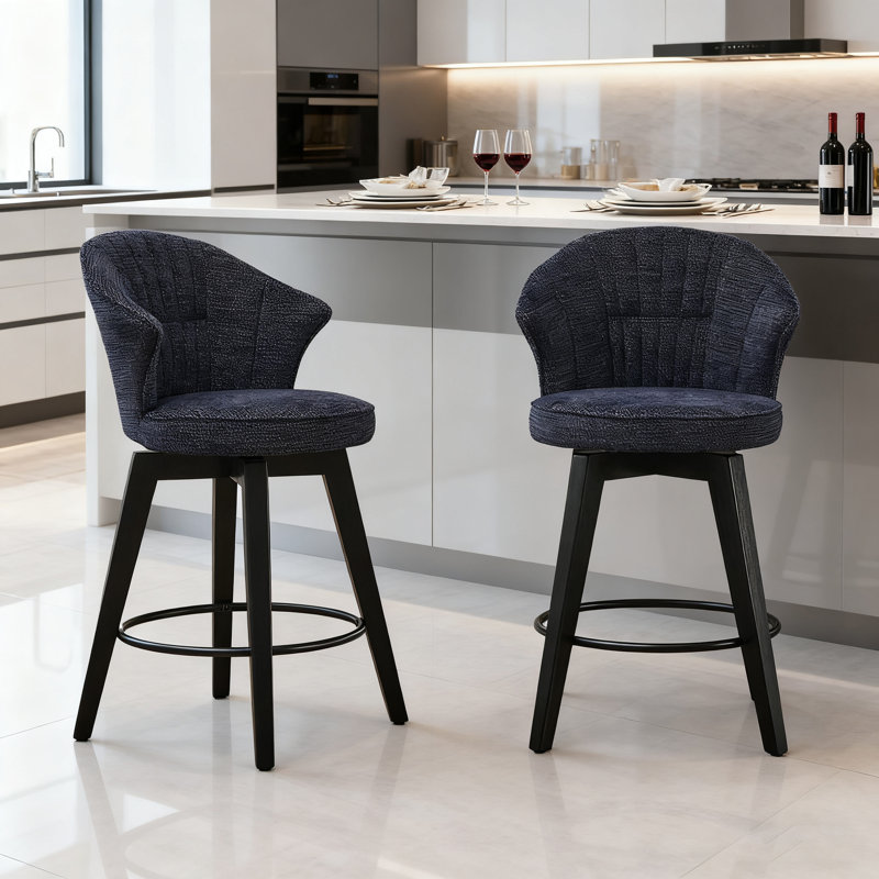 Set of 2 Wingback Swivel Bar Stools - 25" Counter Height Adjustable Stools with Solid Wood Legs & Stain-Resistant Chenille Upholstery for Kitchen Island, Home Bar