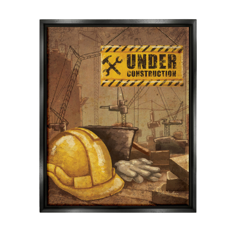 Under Construction Hardhat par Nidhi Wadhwa, H 21 po x l 17 po x P 1,7 po, Cadre flottant noir de jais
