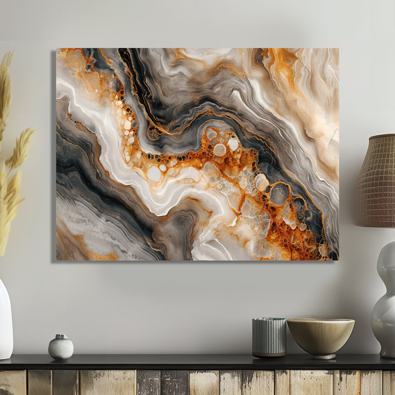 «Slab Structures Orange Grey Agate - Marble Wall Art Living Room», H 30 po x l 40 po x P 1,5 po, Pas de métal encadré