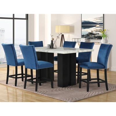 Cristel 6 - Person Faux Marble Top Double Pedestal Dining Set