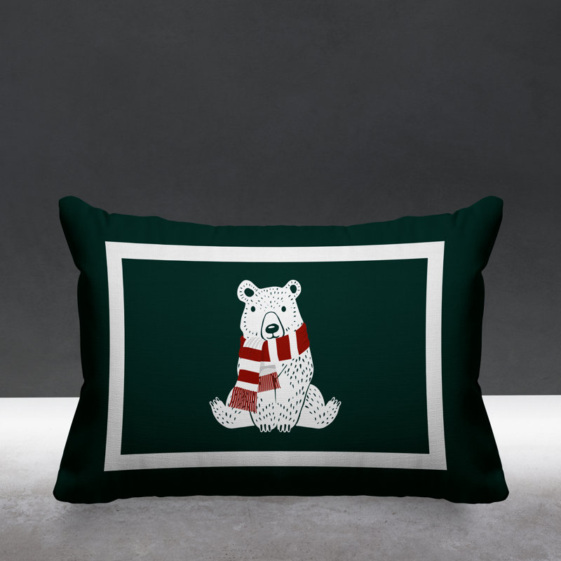 Coussin intérieur / extérieur Folk Christmas Bear, Vert