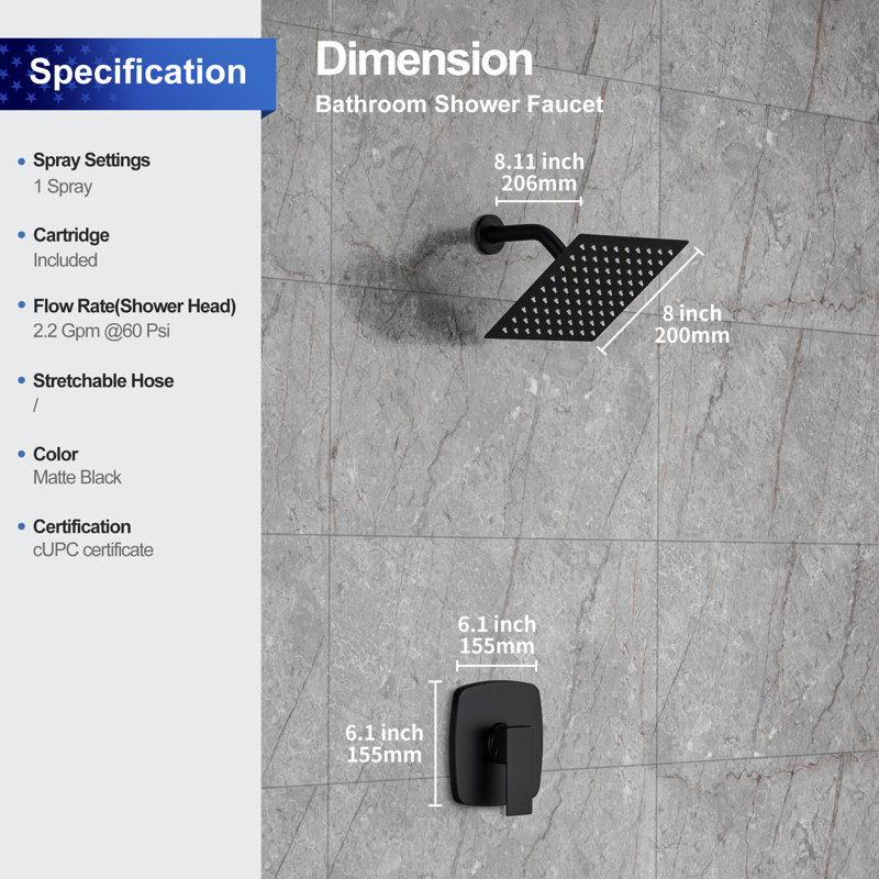 Rainlex Complete Shower System with Rough in-Valve, Matte Black