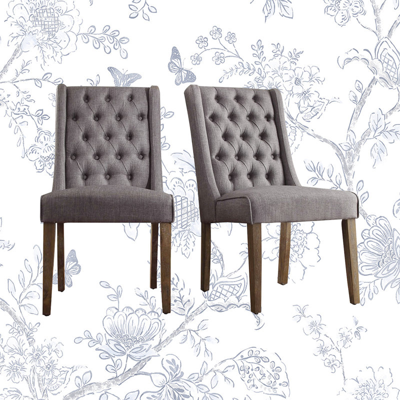 Dukinfield 20.5'' H Tufted Upholstered Side Chair, Gray Linen, Natural