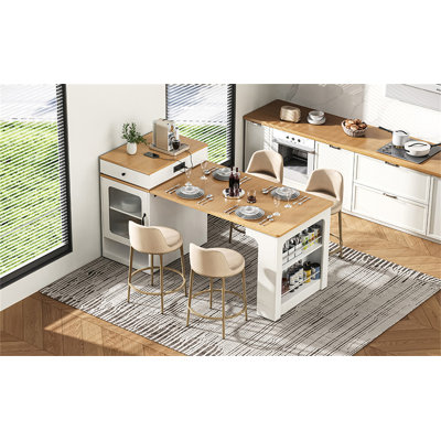 59.5" Kitchen Island With Extendable Dining Table
