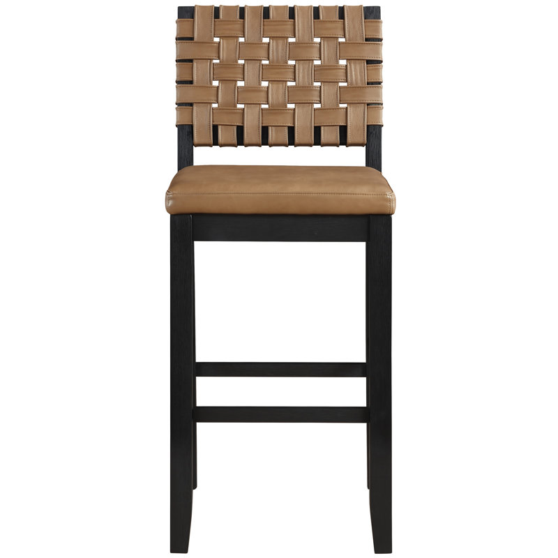 Chaise de bar en cuir végétalien Reid, Siège brun selle / cadre noir, Tabouret de bar (siège d'une hauteur de 30 po)