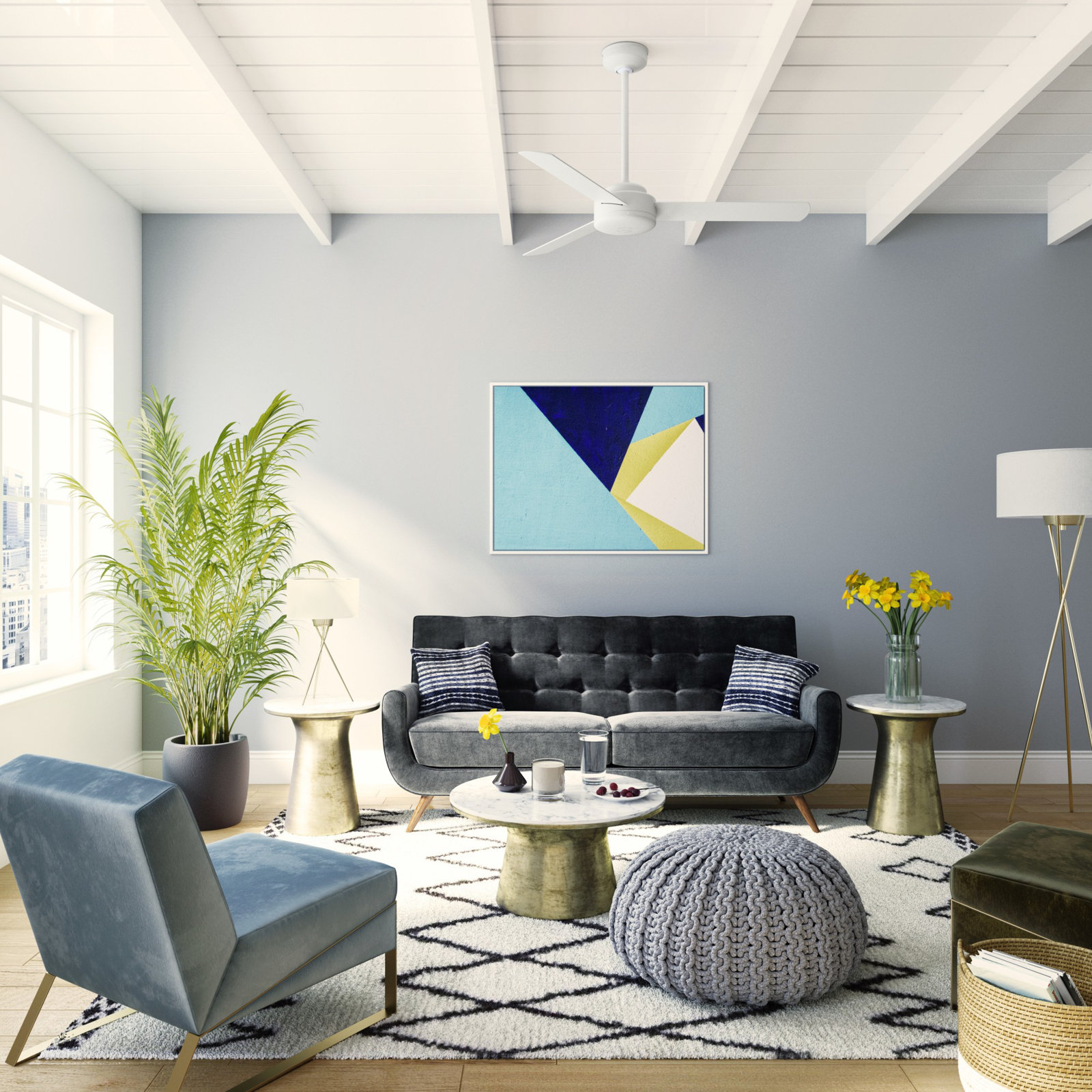 Presto 52" Modern Minimalist 3 - Blade Indoor Ceiling Fan with Wall Control, White