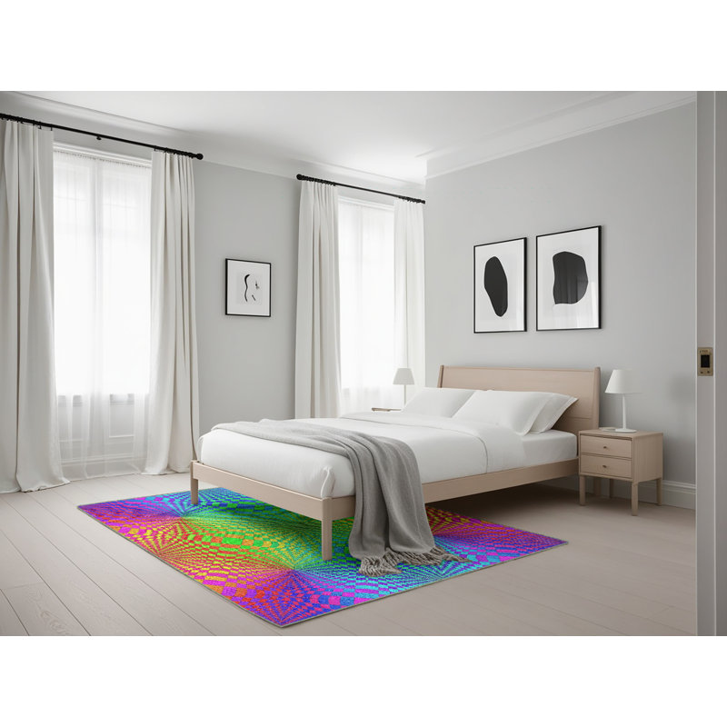 Tapis mauve/vert/rouge à tissage électrique, Rectangle 5 pi x 7 pi