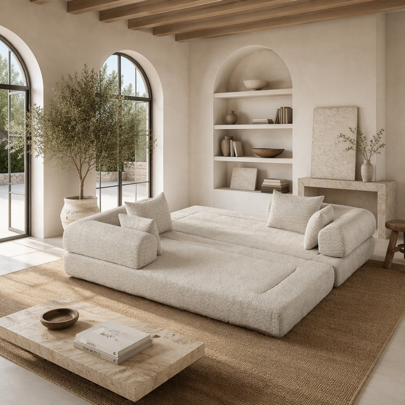Canapé-lit convertible de 78,9 pouces, canapé-lit pliant en chenille, siège élégant avec deux coussins de dossier et deux coussins décoratifs, canapé de bricolage avec accoudoirs amovibles, idéal comme salon sur pied