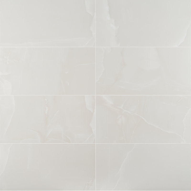 Bond Tile 12" x 24" Polished Marble Look Porcelain Floor and Wall Tile, Onyx Bianco