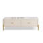 Table basse blanc massif + bois manufacturé + pierre frittée rectangulaire