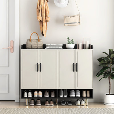 4-door Entryway Shoe Cabinet In Black - With Ample Storage And Adjustable Shelves For A Neat Tidy Closet Space Stylish Fashionable Practical