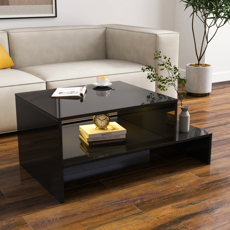 Table basse noire avec une charmante forme architecturale et une fonction de rangement pratique, Noir