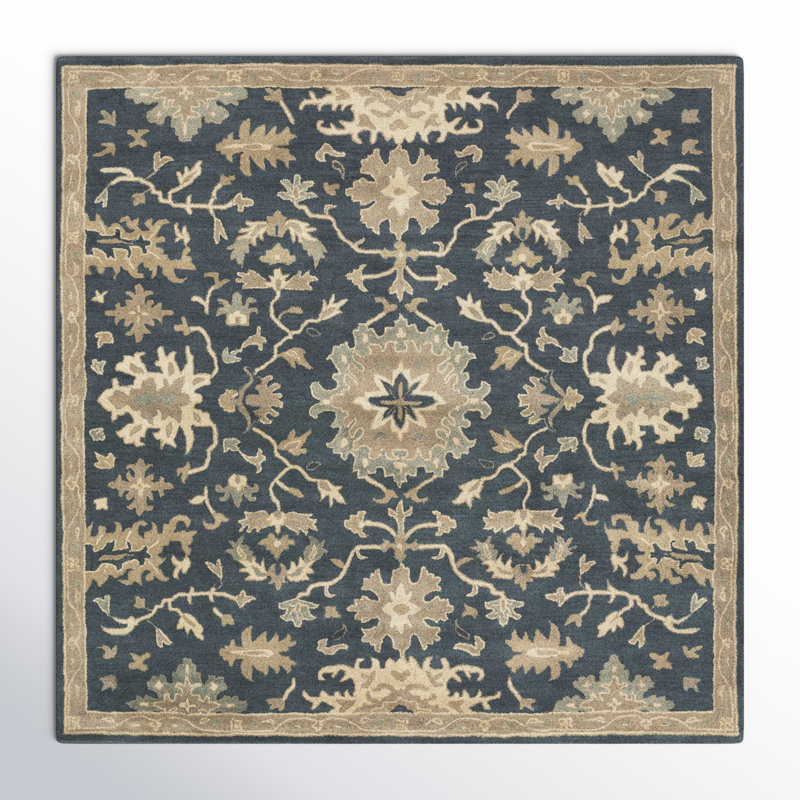 Tapis bleu marine / brun / beige en laine touffeté à la main Arden, Carré 6 pi