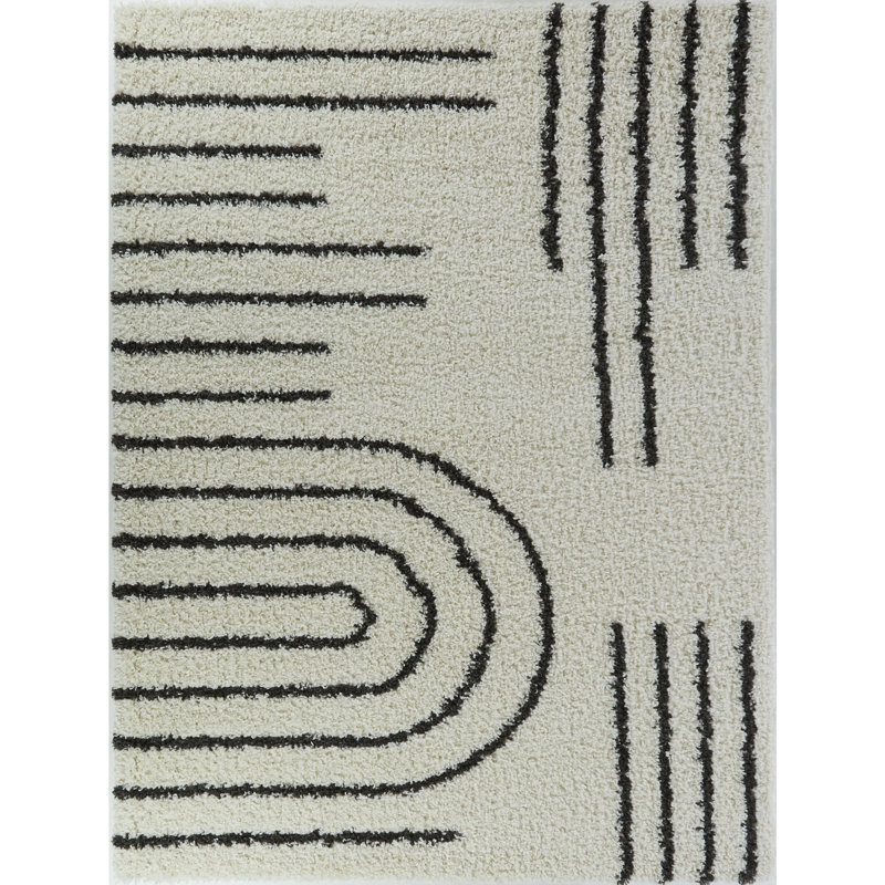 Tapis noir / ivoire Donaciones, Rectangle 5 pi 3 po x 7 pi