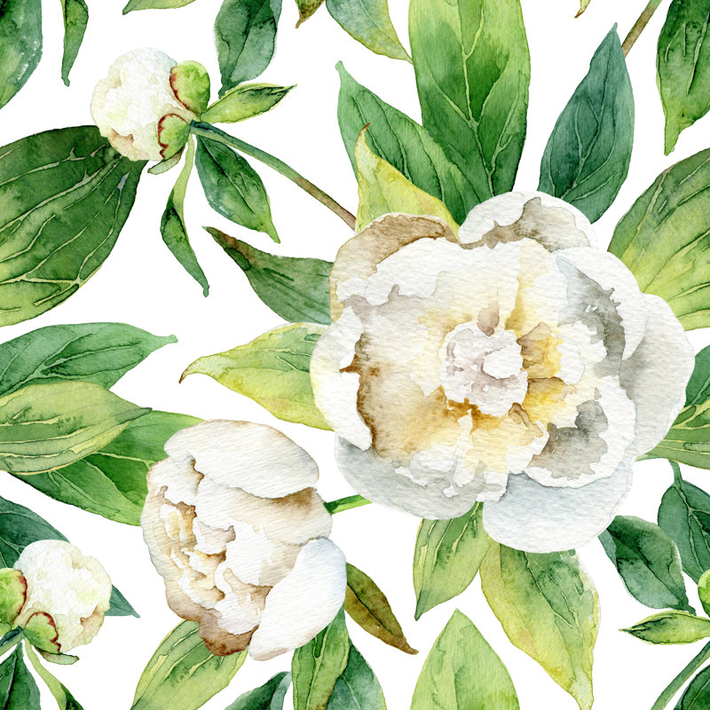 Schlusser Pattern With Peonies - Wrapped Canvas Square Painting, 76cm H x 76cm W x 3.8cm D