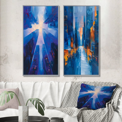 Blue Perspector Skyscrapers Symphony I - ensemble d'art mural 2 gratte-ciel
