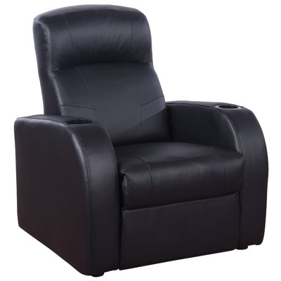 Ensemble de cinéma maison 5 pièces Cyrine, 3 fauteuils inclinables, 2 consoles, cuir véritable noir