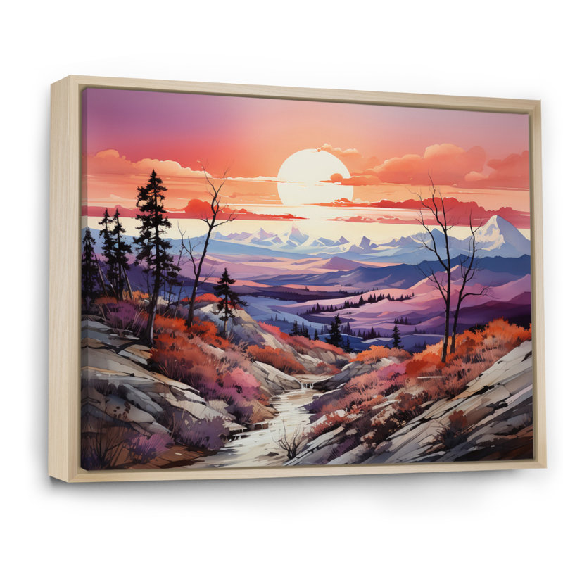 «Peach Purple Mountains Sierra Sunrise», reproduction d'art sur toile, H 30 po x l 40 po x P 1,5 po, Cadre naturel flottant