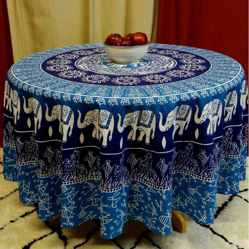 Mntsur 100% Cotton Elephant Tablecloth, Blue