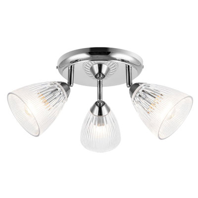 Athella Bathroom 3 Light Modern Ribbed Glass Spotlight - Chrome Base, IP44, 3xE14. Max. 10W LED (Bulb not included)