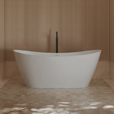 MonBlari 60" X 31" Acrylic Freestanding Matte White Soaking Bathtub with Overflow and Pop-up Drain For Bathroom