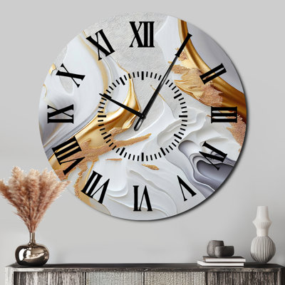 Horloge murale moderne en marbre blanc et doré I