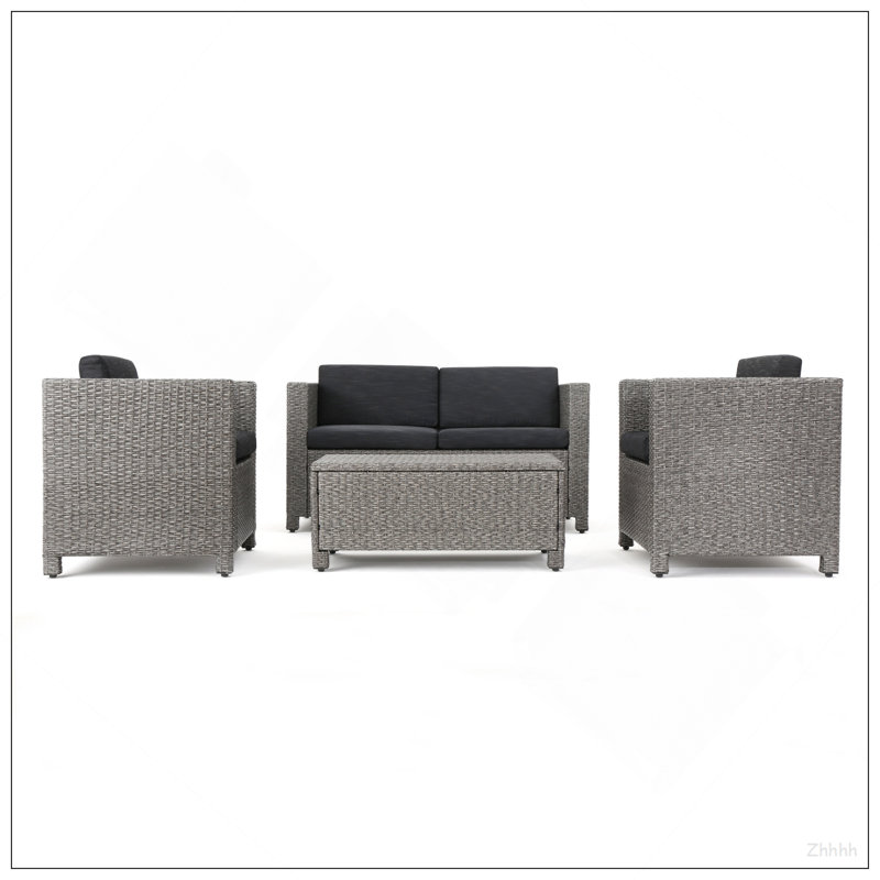Ensemble 4 pièces PUERTA, Coussin noir / structure grise