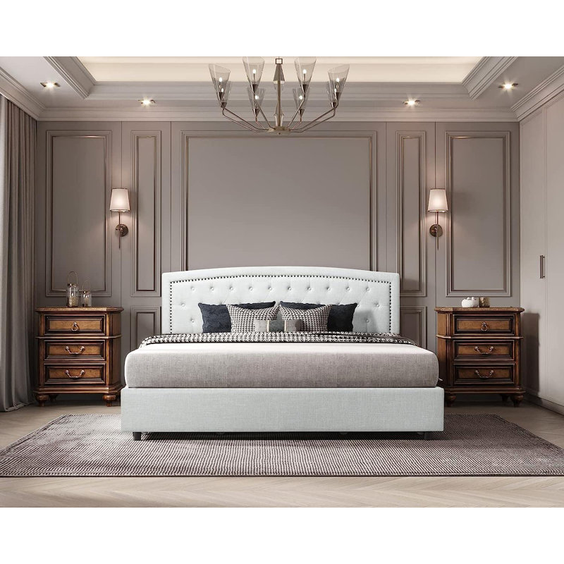 Tomoyo Upholstered Storage Bed Frame with 4 Drawers, Full Size Sand Color, Sand