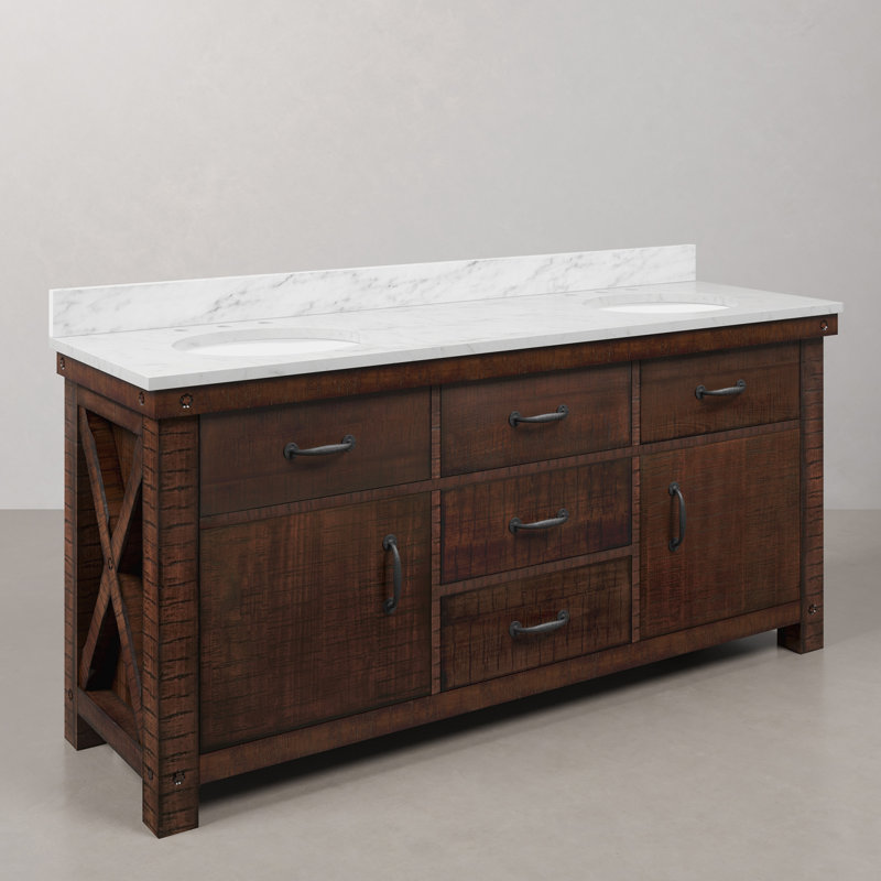 Aberdeen 72'' W Double Vanity, Carrara White, Rostic Sienna