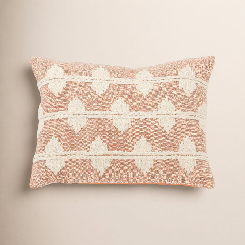 Heiden Embroidered Cotton Reversible Throw Pillow, Coral