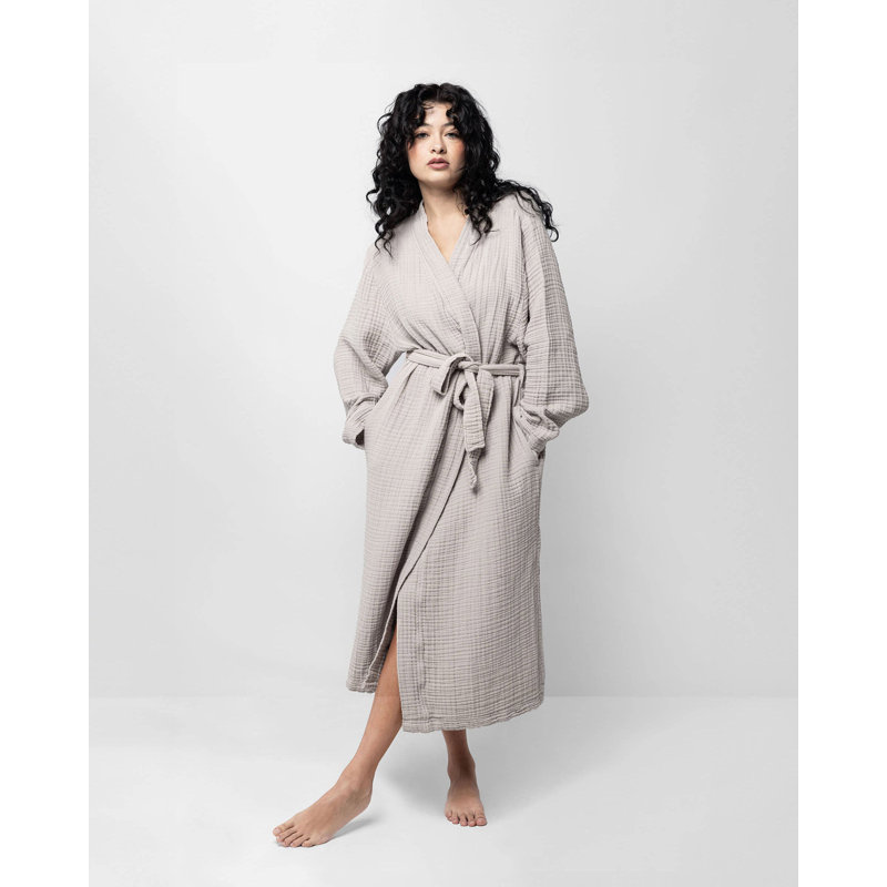 Kimono en mousseline de coton, Taupe, P / M