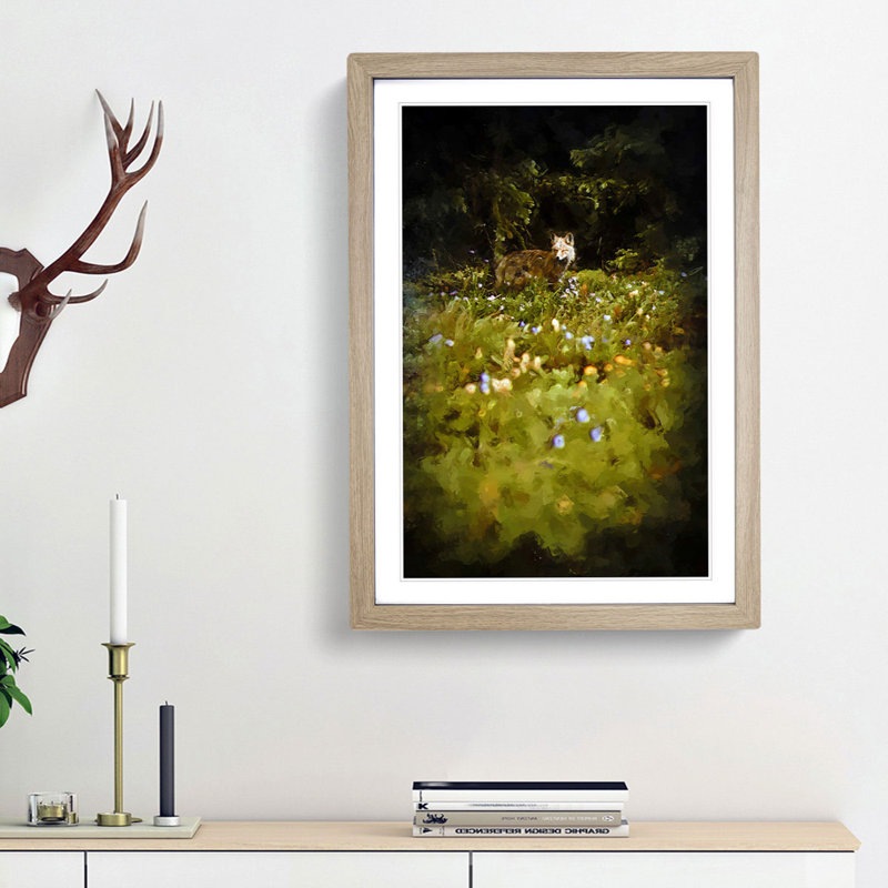 Fox in the Springtime in Abstract - Picture Frame Graphic Art Print, Oak Framed, 65cm H x 48cm W x 2cm D