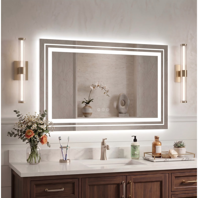Miroir de salle de bain à DEL avec éclairage avant indépendant et rétroéclairage RVB, verre trempé incassable et antibuée