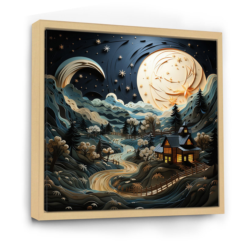 " Landscape Barn By Moonlight V ", 16" H x 16" W x 1" D, Natural Floater Framed