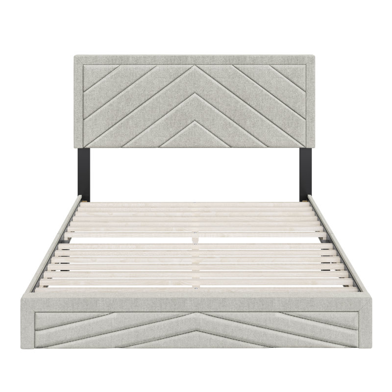 Queen Linen Upholstered Platform Bed with Tufted Headboard