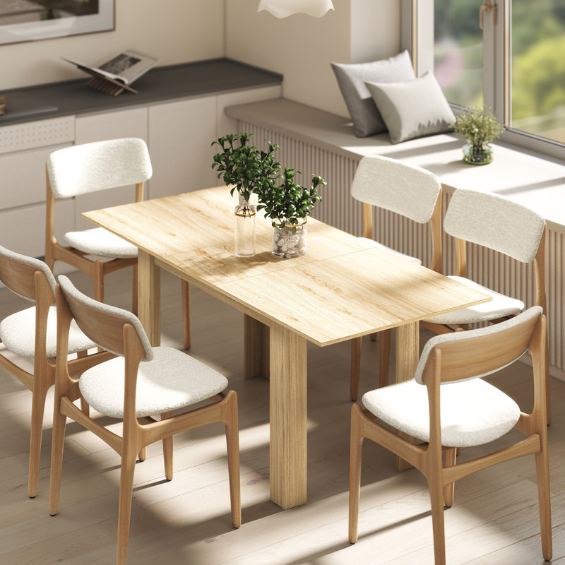 Table de salle à manger extensible, table de cuisine pour 6 à 8 personnes, bois naturel