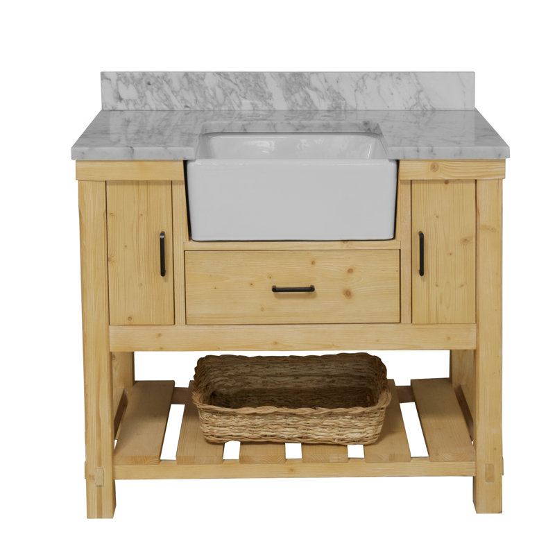 Hitton 42'' Single Bathroom Vanity with Top, Carrara Marble, Drift Wood