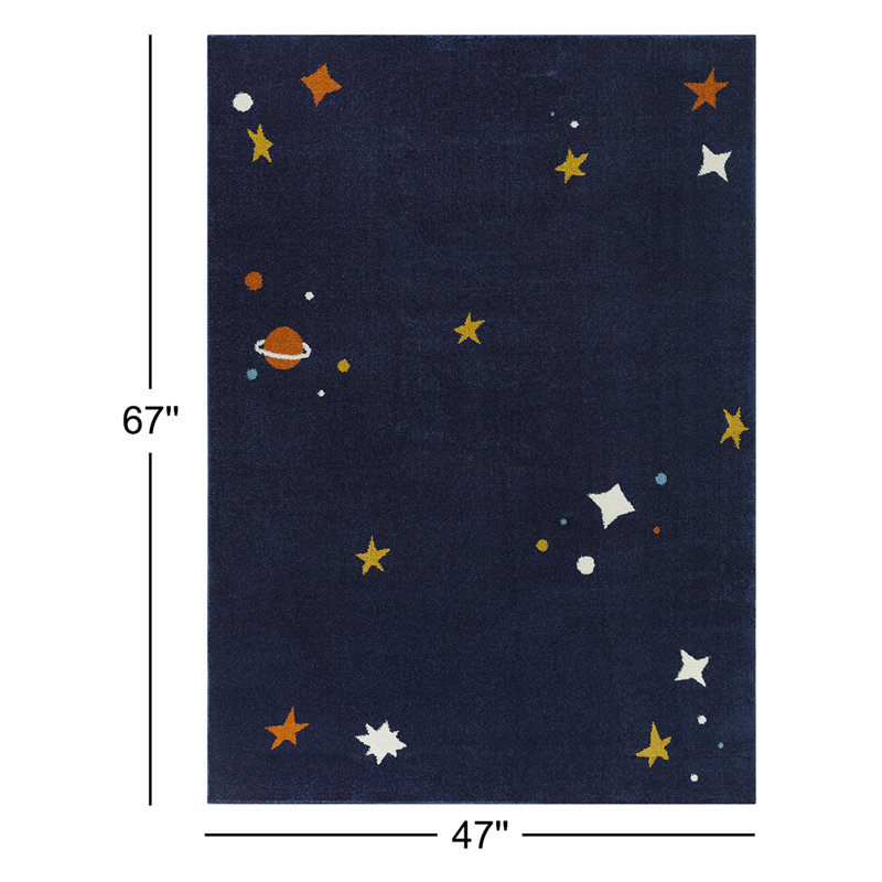 Roder Navy Blue/Yellow/Orange Rug, Rectangle 3'11" x 5'7"