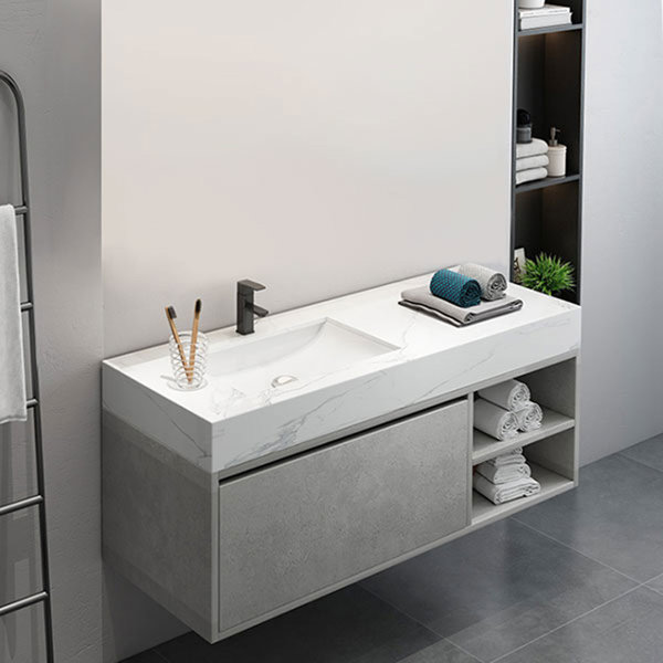 Modern 39 White Floating Bathroom Vanity Set Stone Top Wall Mounted  Bathroom Cabinet