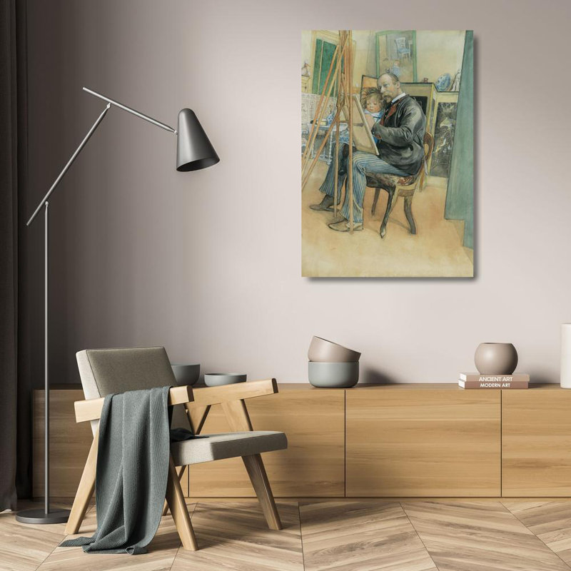 «Mirror-Image with Brita» par Carl Larsson - Art mural sur toile tendue avec châssis, H 24 po x l 17 po
