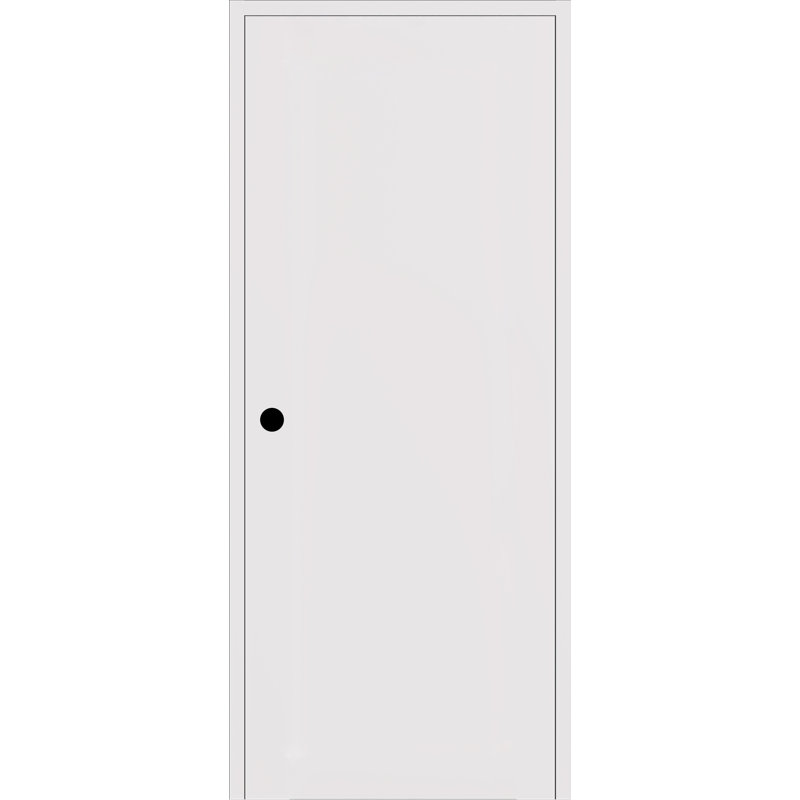 Primed White Pine Solid Core Frameless Interior Door with Satin Nickel Hinges